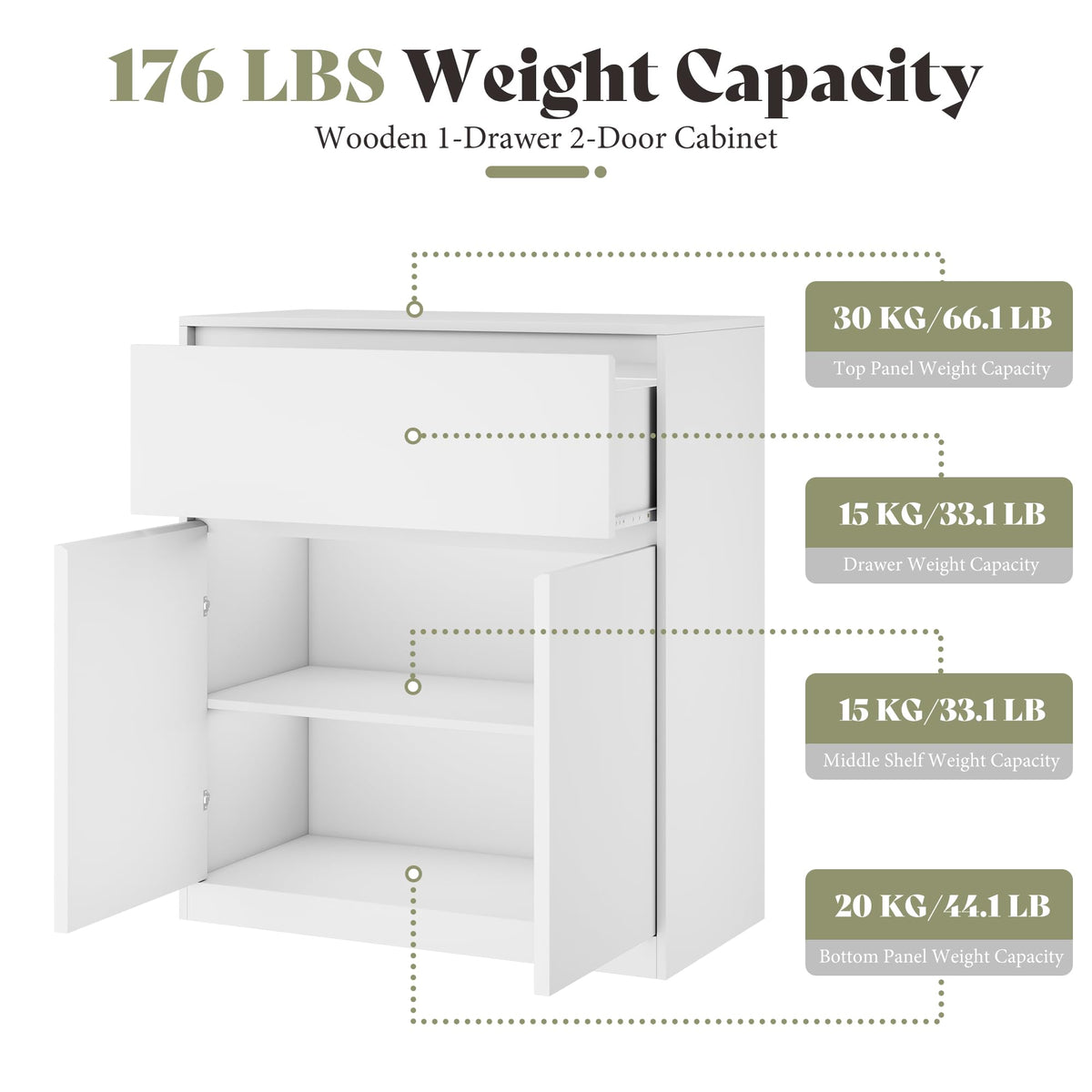 Amerlife Modular Glass Display Cabinet-2-Door & 1-Drawer Cabinet-White