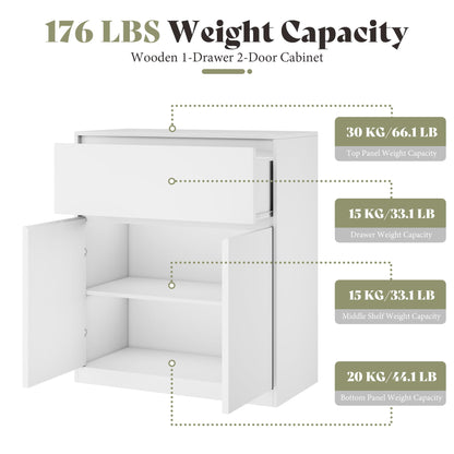 Amerlife Modular Glass Display Cabinet-2-Door & 1-Drawer Cabinet-White
