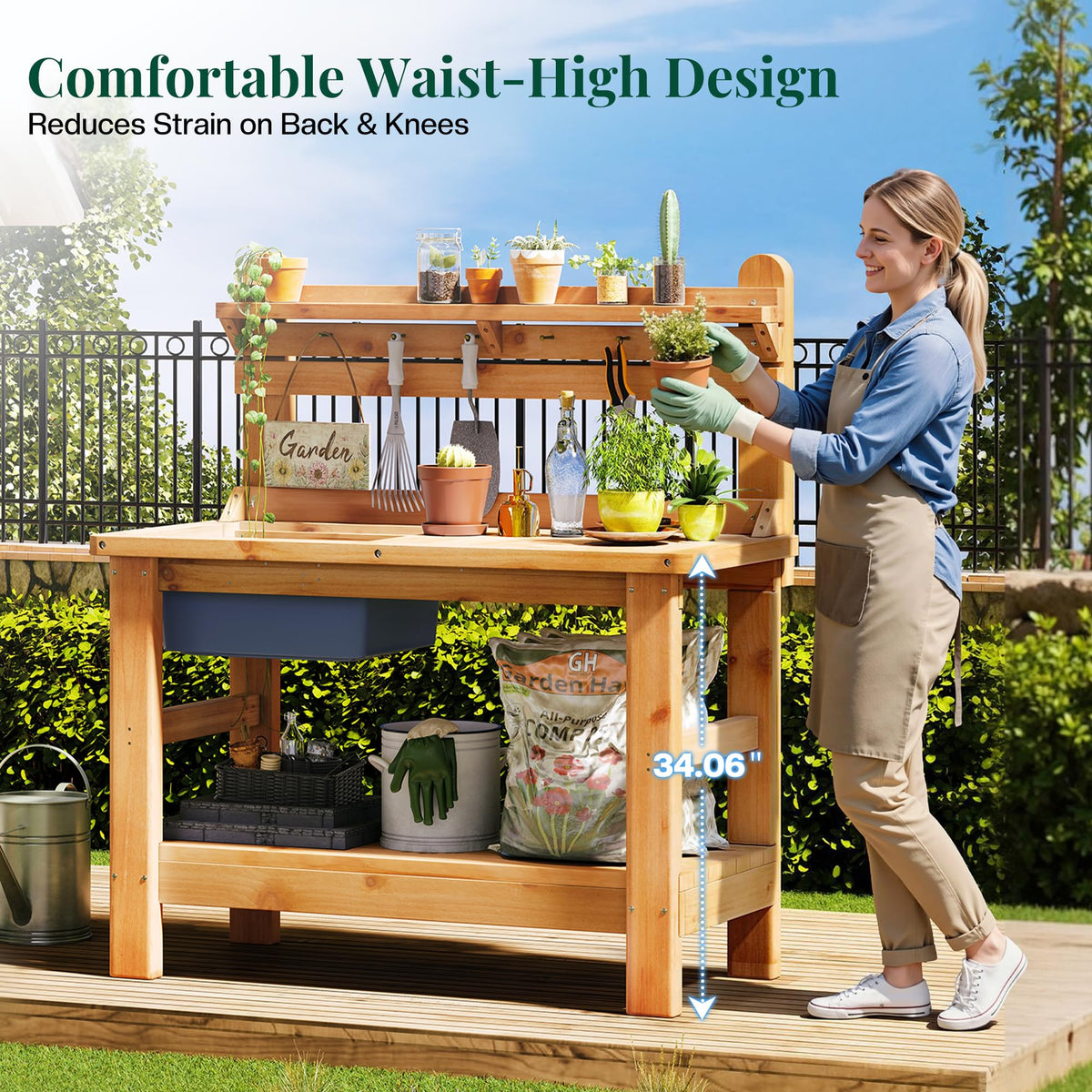 Coop Outdoor Solid Wood Potting Bench-Natural Wood