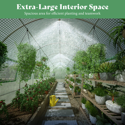 Pro Walk-In Greenhouse with Sprinkler System-30x10 FT(Frame NOT Included)-Green
