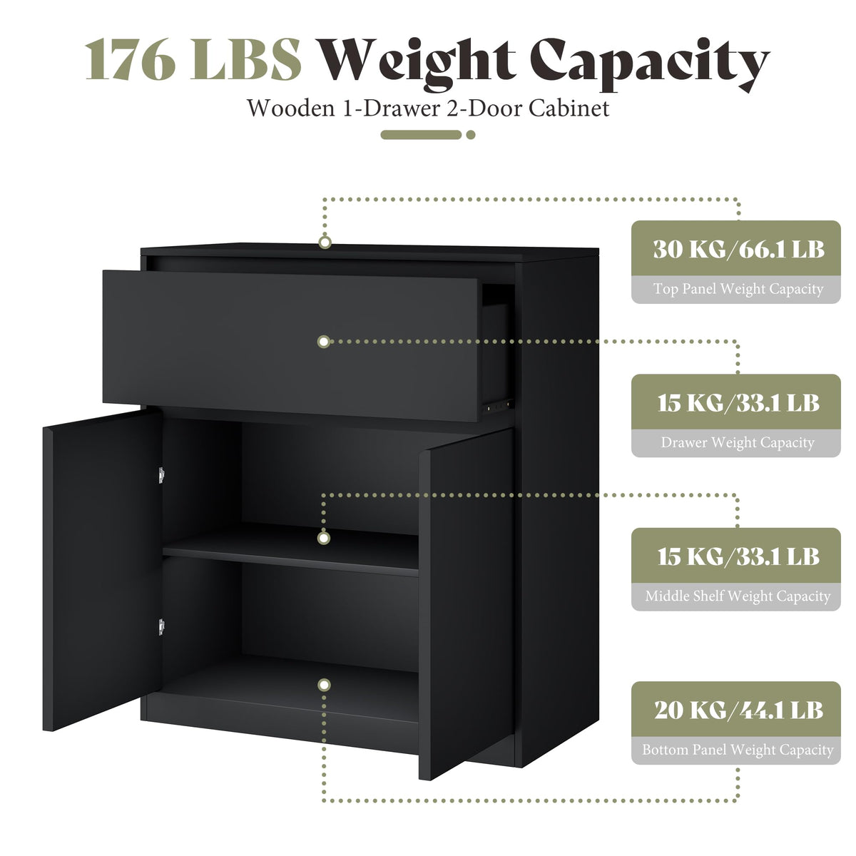Amerlife Modular Glass Display Cabinet-2-Door & 1-Drawer Cabinet-Black