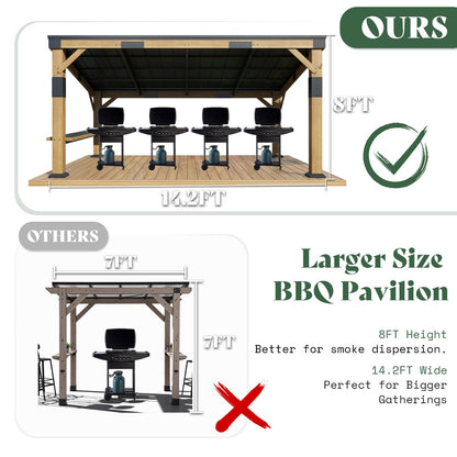 Koda Wooden Grill Canopy with Steel Roof-10x14ft-Brown