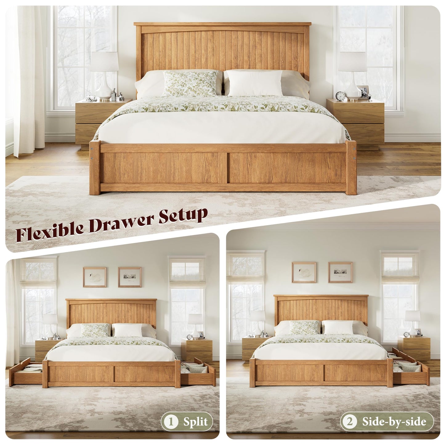 Solid Wood Platform Bed Frame-Full-Warm Brown