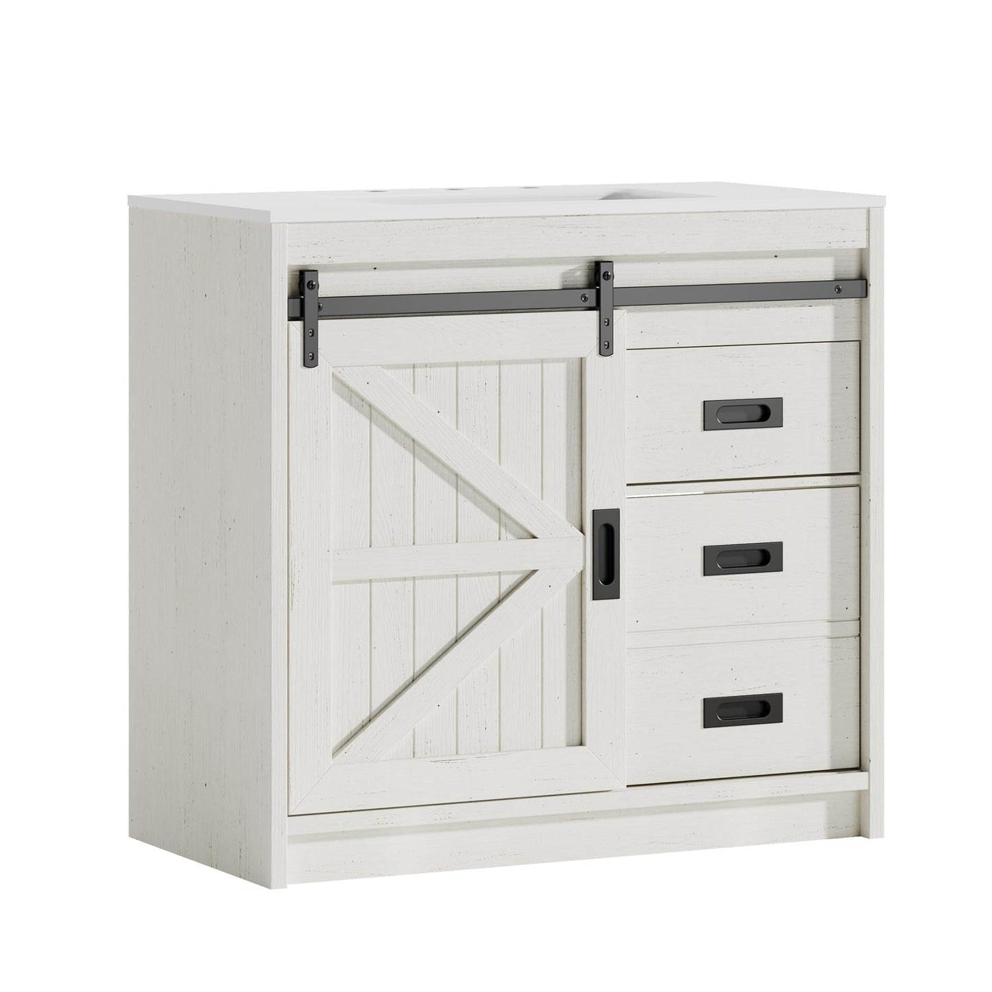 Bourbon Sliding Barn Vanity 36 inch Rustic White