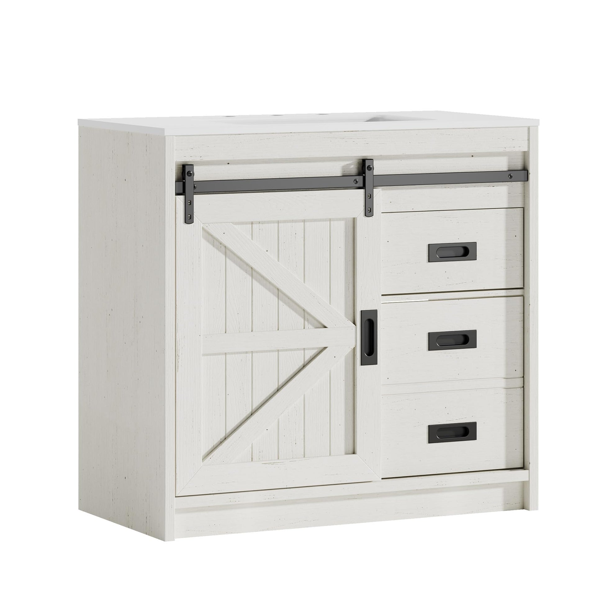 Bourbon Sliding Barn Vanity 36 inch Rustic White