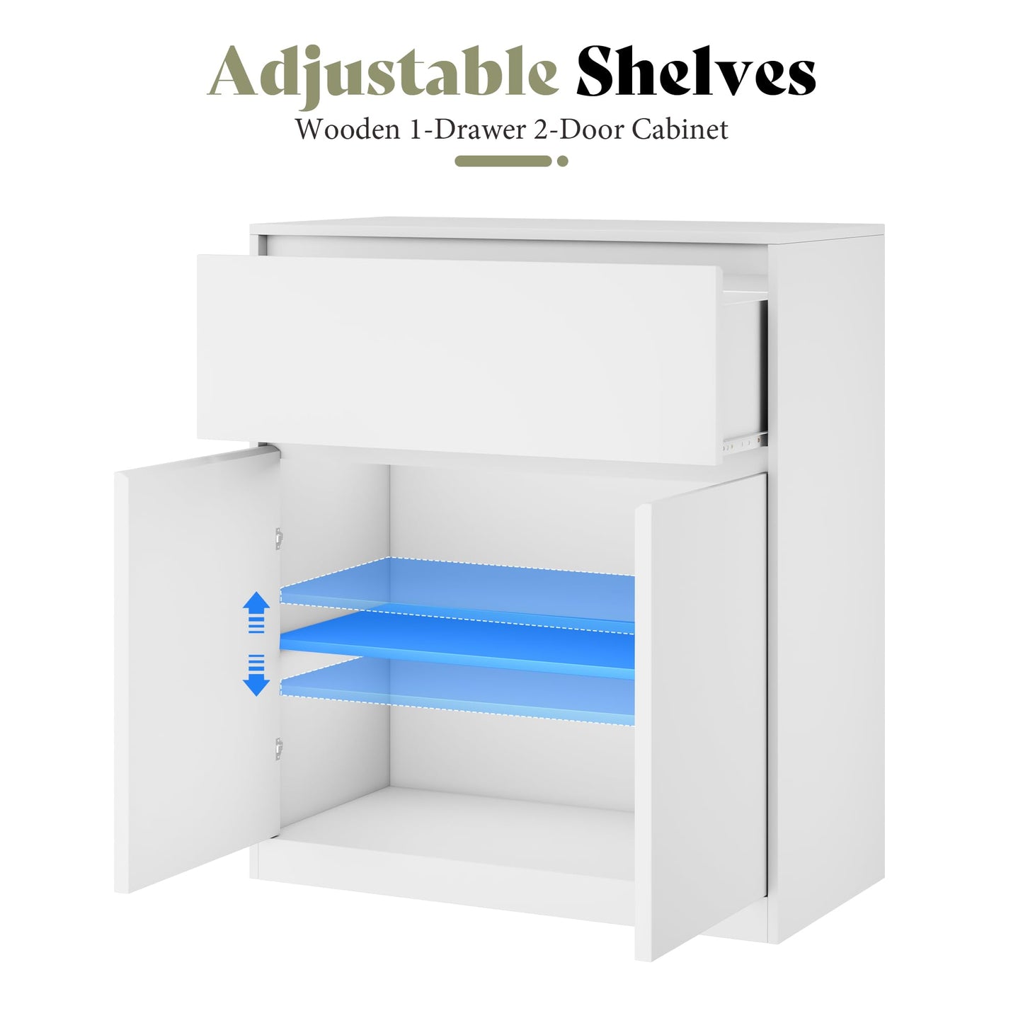 Amerlife Modular Glass Display Cabinet-2-Door & 1-Drawer Cabinet-White