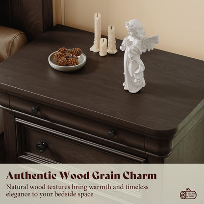 Bun Fully Assembly Wood Nightstand-26"-2PC-Dark Walnut