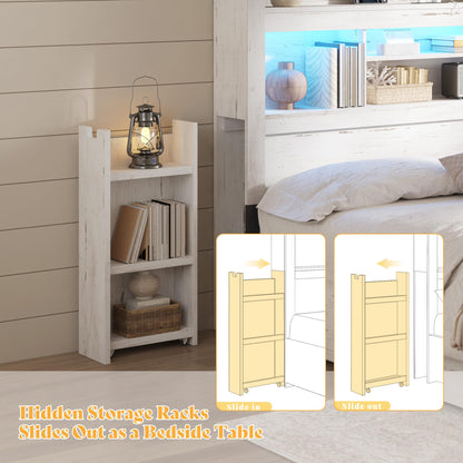 Farmhouse King Headboard with Storage & LED Lighting-Distressed White-Queen