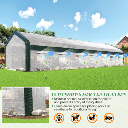 Canopy 34x10 FT Walk-In Greenhouse with Watering System-White+Green-34x10 FT