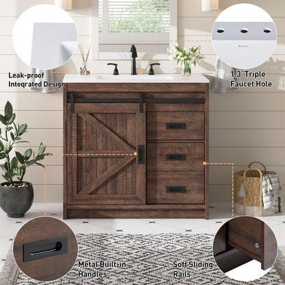 Bourbon Sliding Barn Vanity 36 inch Rustic Brown