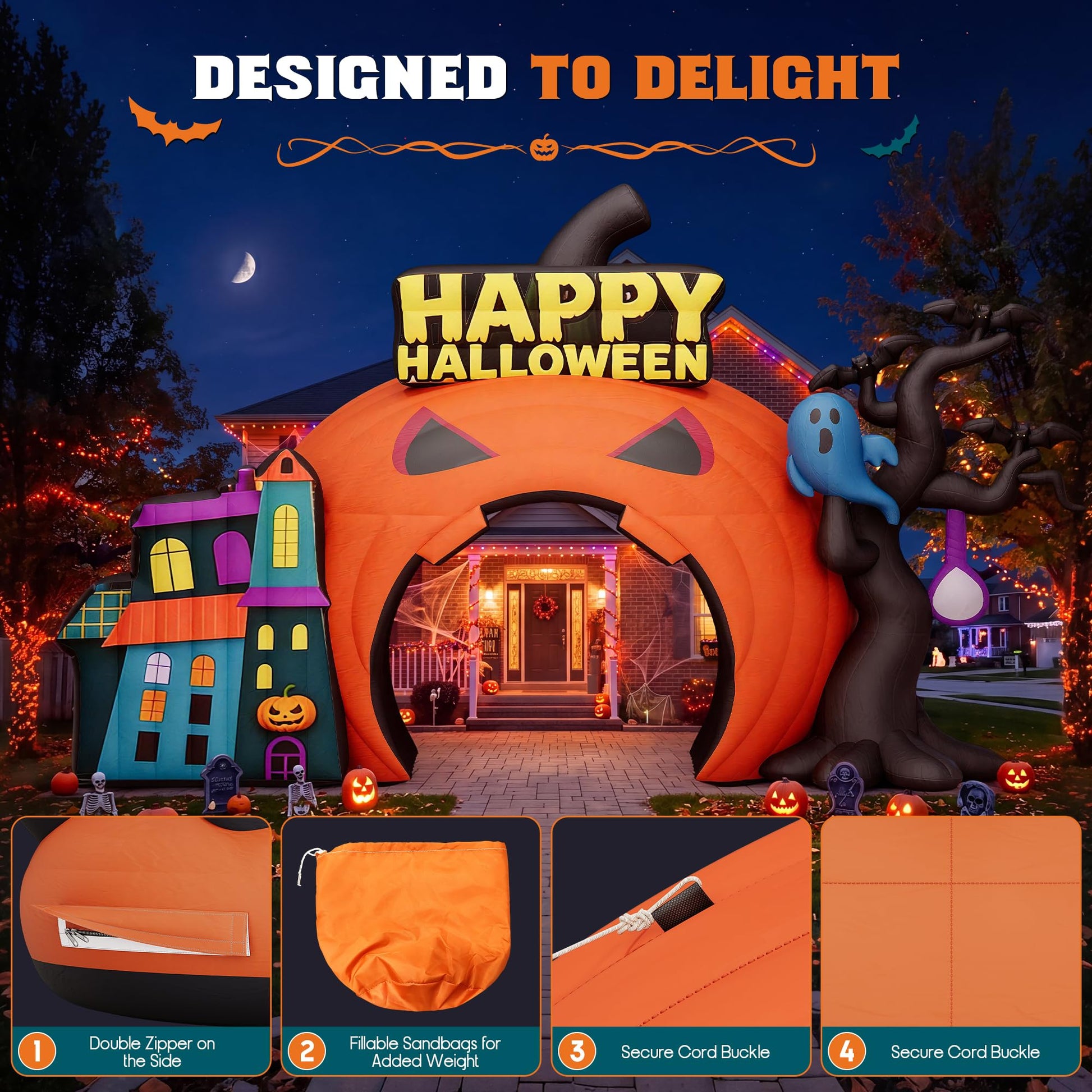 Giant Halloween Inflatable Ghost & Pumpkin-Pumpkin Arch-19.7 FT
