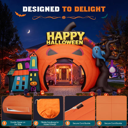 Giant Halloween Inflatable Ghost & Pumpkin-Pumpkin Arch-19.7 FT