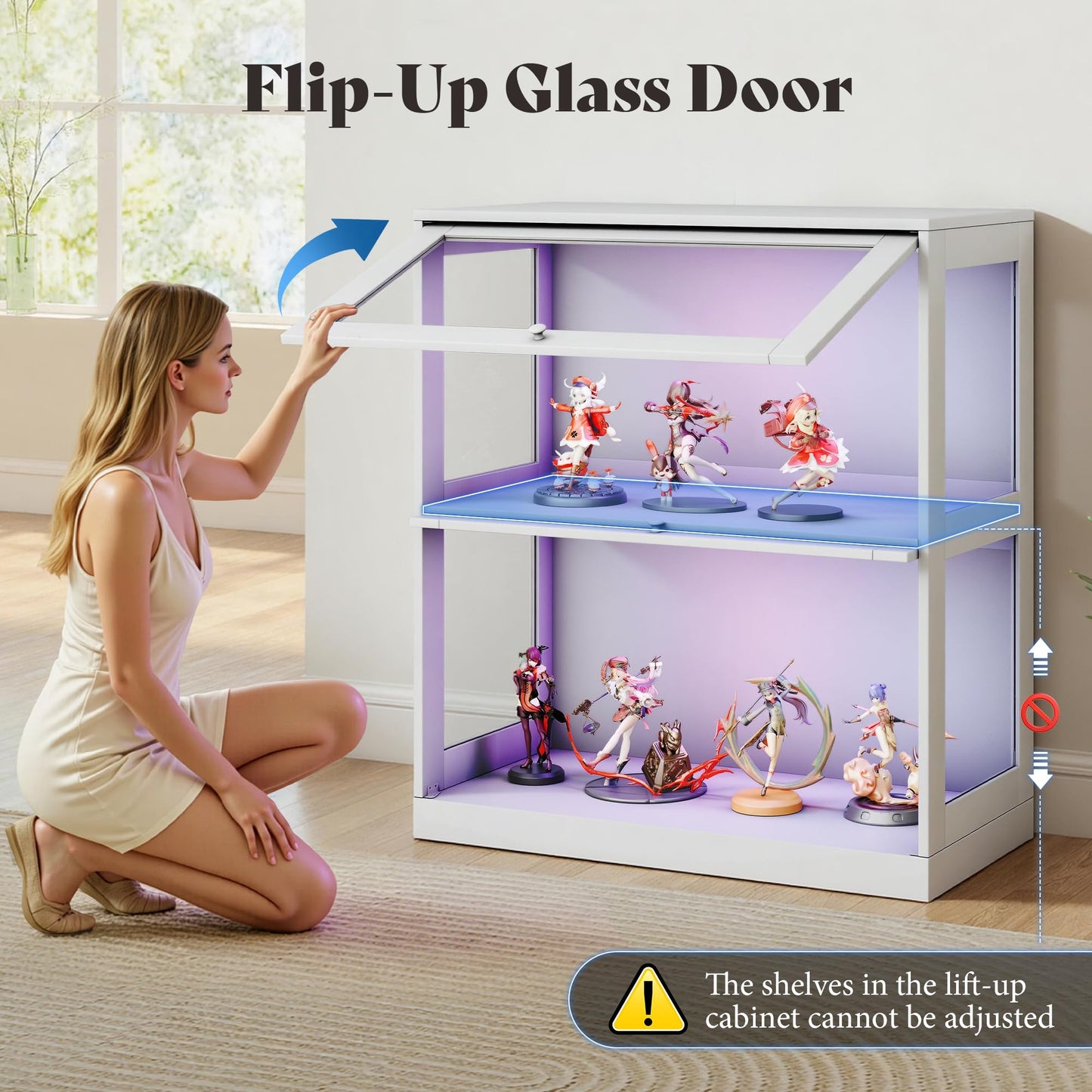 Amerlife Modular Glass Display Cabinet-Glass Flip-up Door Display Cabinet-White