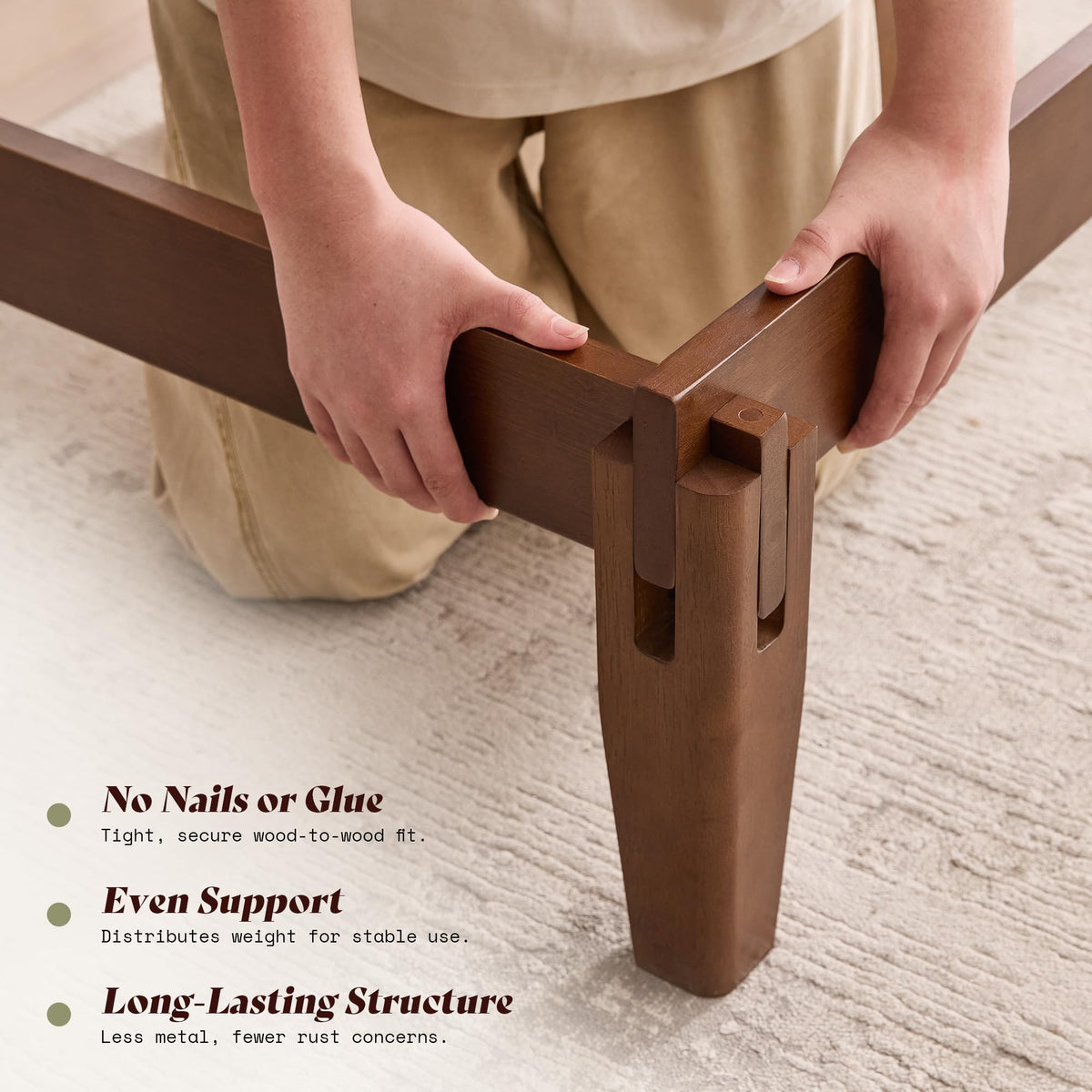 Japanese Joinery Solid Wood King Bed Frame-King-Dark Walnut