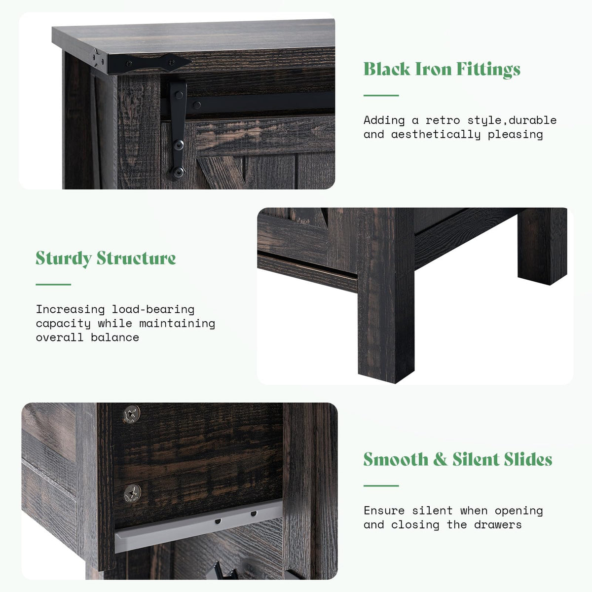 Marlowe Farmhouse Dresser with Drawers-15.8"D x 31.5"W x 48"H (5 Drawers)-Black Oak