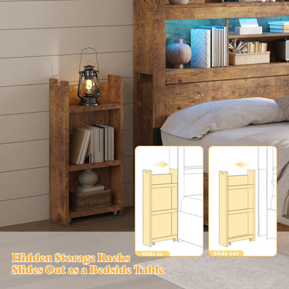 Farmhouse King Headboard with Storage & LED Lighting-Rustic Brown-King