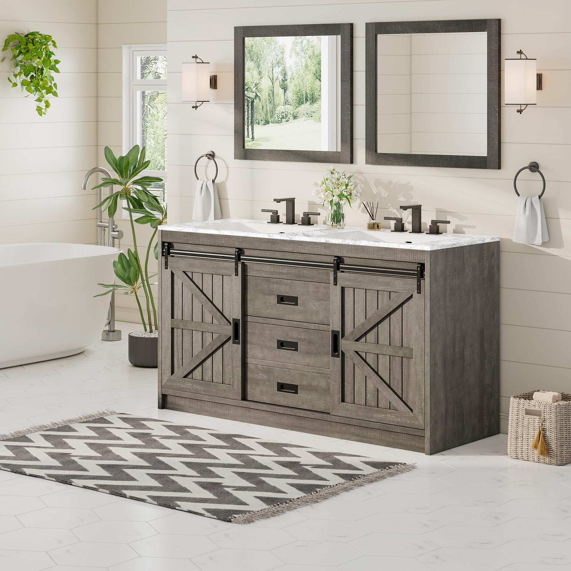Bourbon Sliding Barn Vanity 60 inch Light Grey