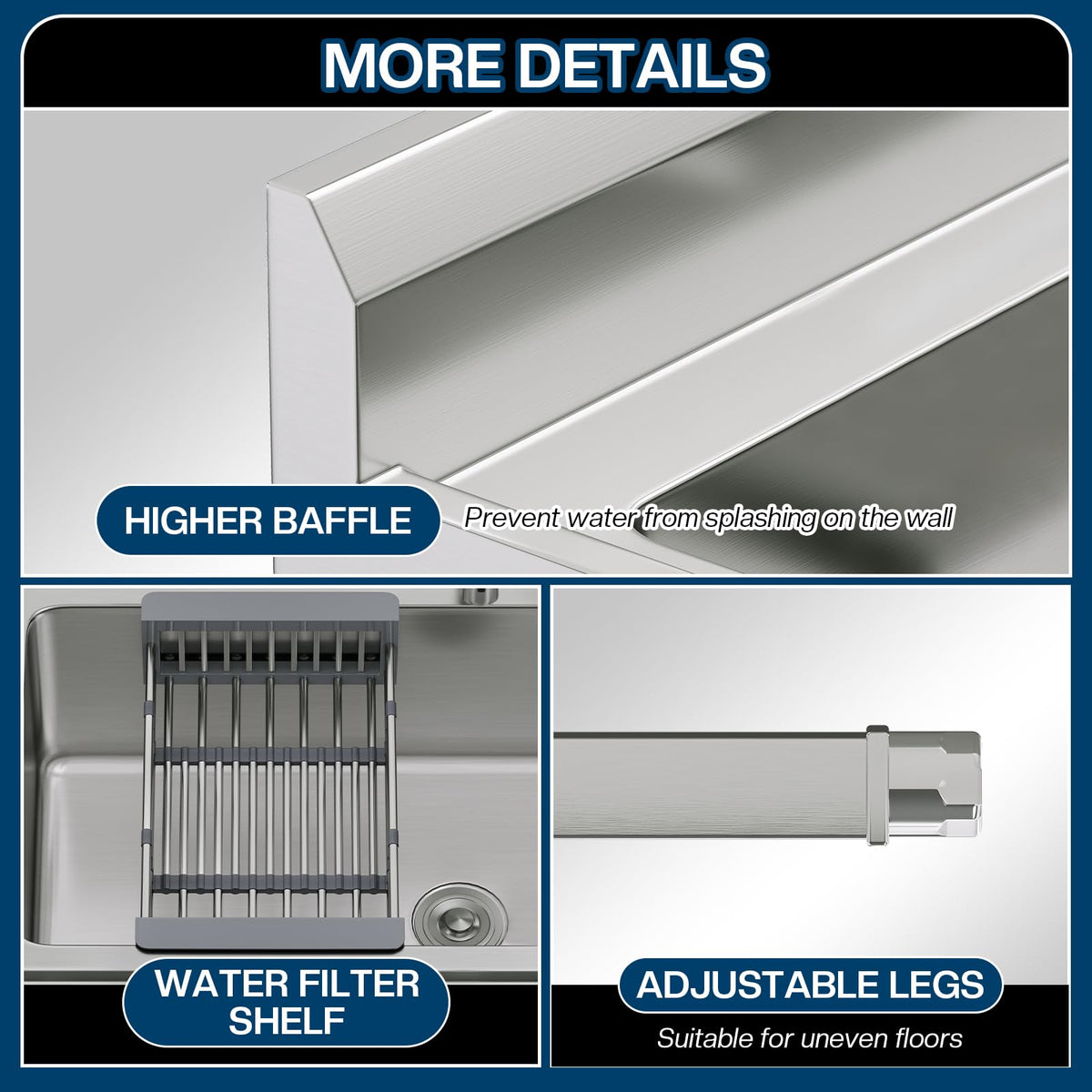 Plinth Stainless Steel Utility Sink with Faucet & Storage-Single Bowl with Wall Rack