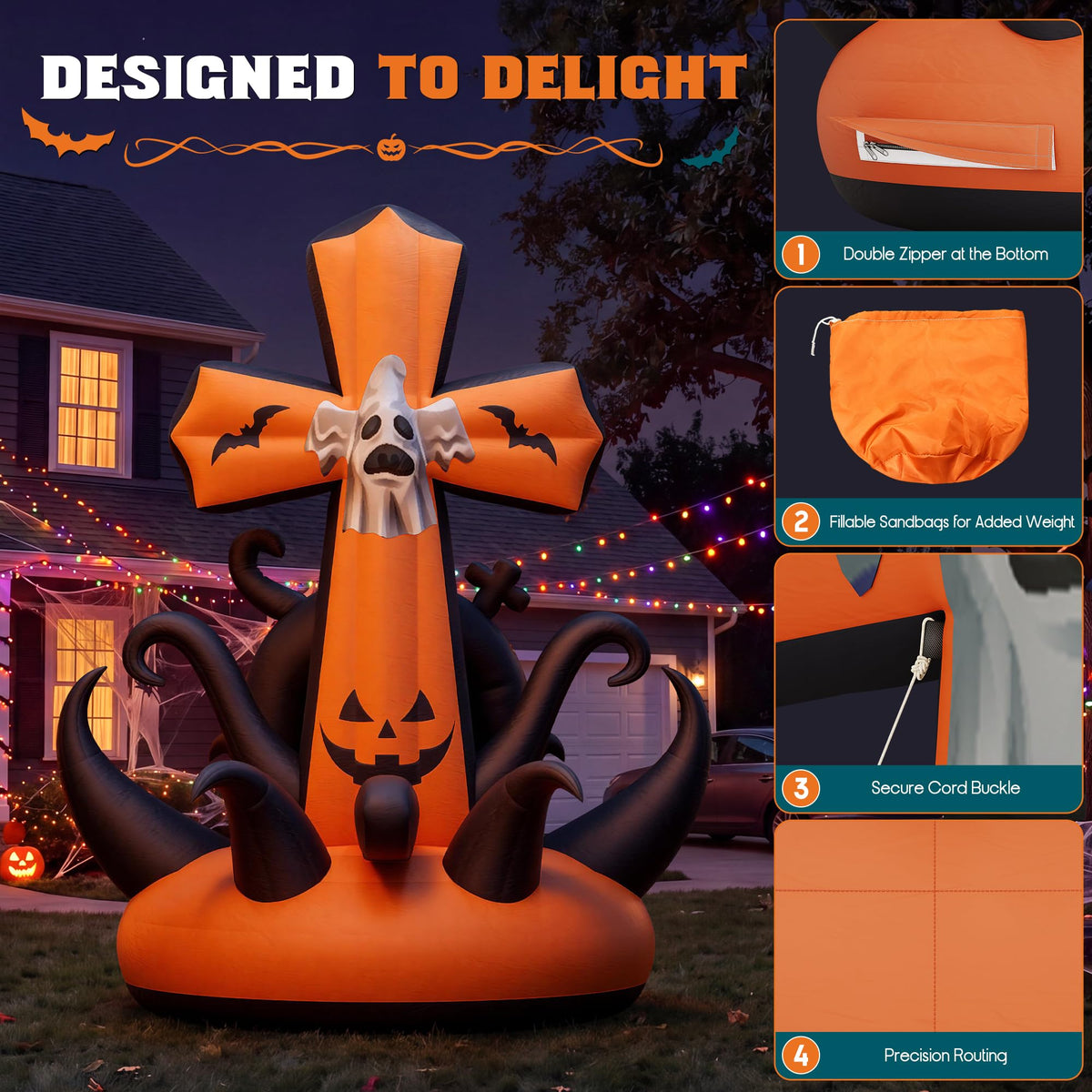 Giant Halloween Inflatable Ghost & Pumpkin-Pumpkin Cross-26.2 FT