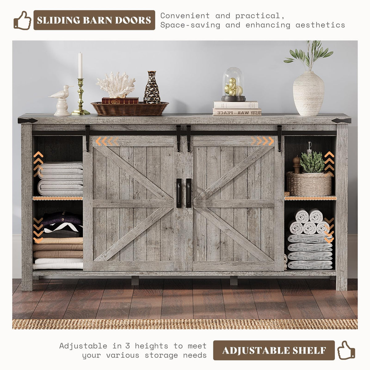 Marlowe Farmhouse Dresser with Drawers-15.8"D x 60"W x 31"H (4 Drawers)-Light Rustic Oak