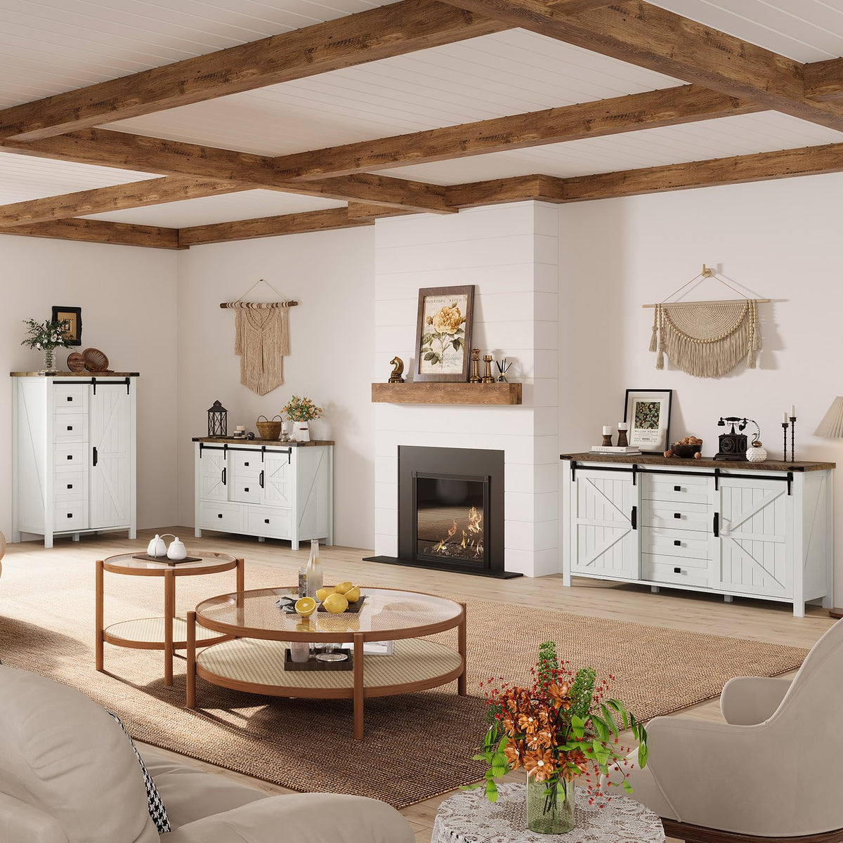 Marlowe Farmhouse Dresser with Drawers-15.8"D x 31.5"W x 48"H (5 Drawers)-Distressed White