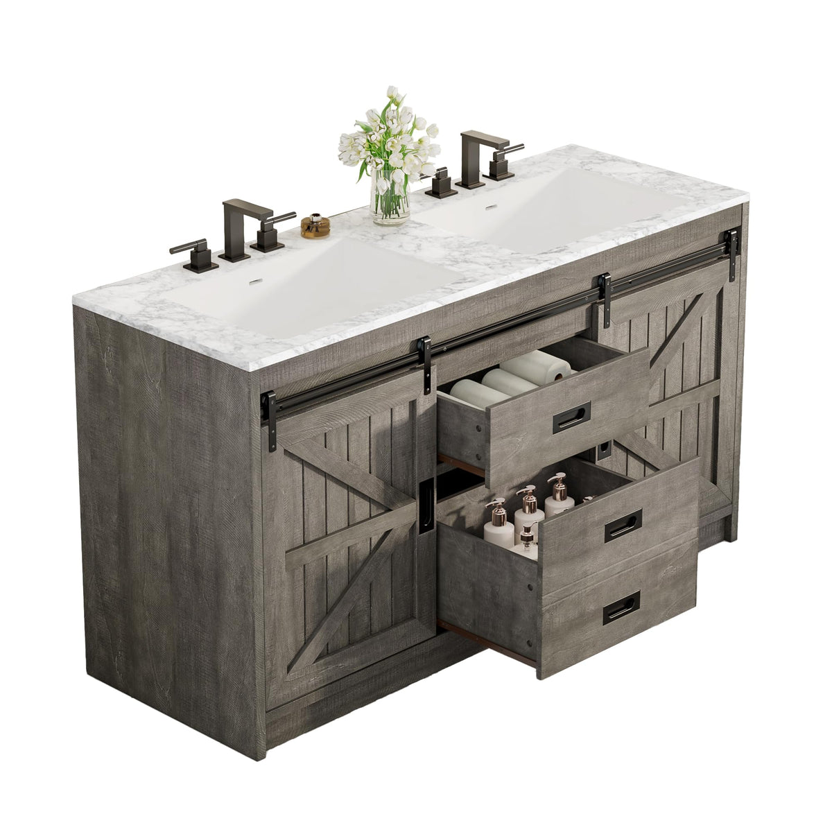 Bourbon Sliding Barn Vanity 60 inch Light Grey