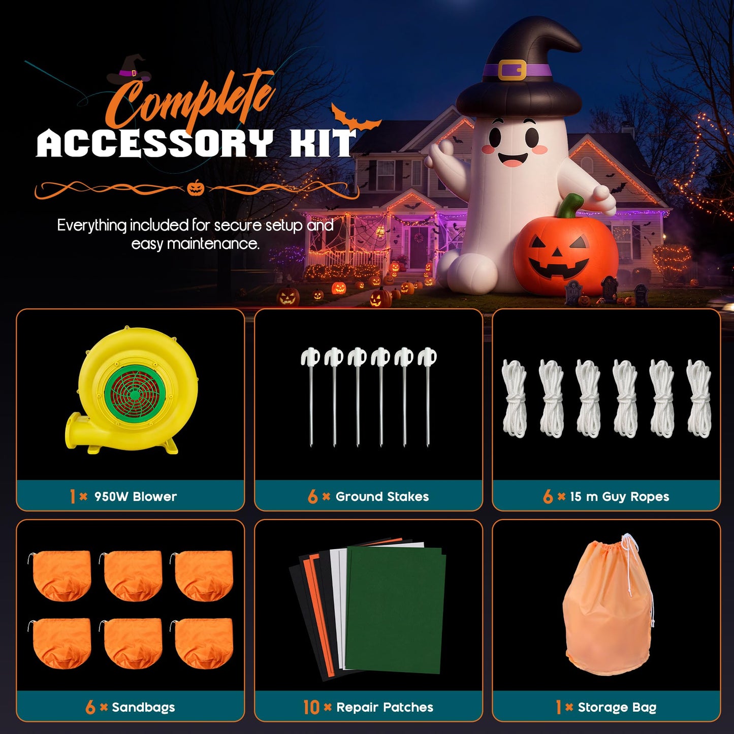 Giant Halloween Inflatable Ghost & Pumpkin-Ghost & Pumpkin Combo-32.8 FT