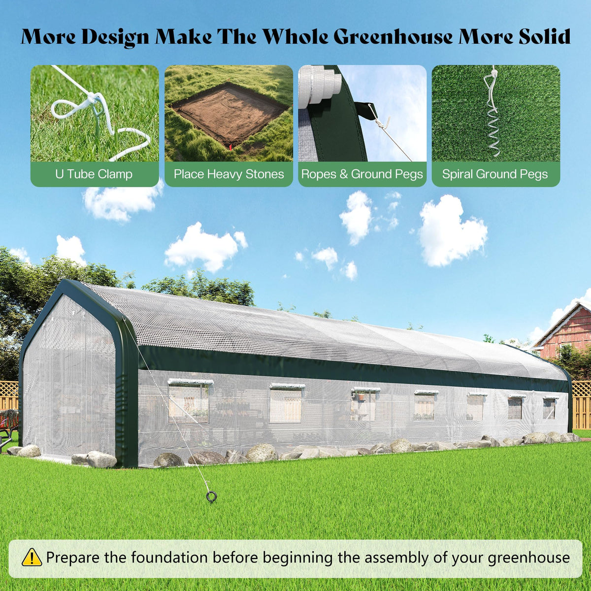 Canopy 34x10 FT Walk-In Greenhouse with Watering System-White+Green-34x10 FT