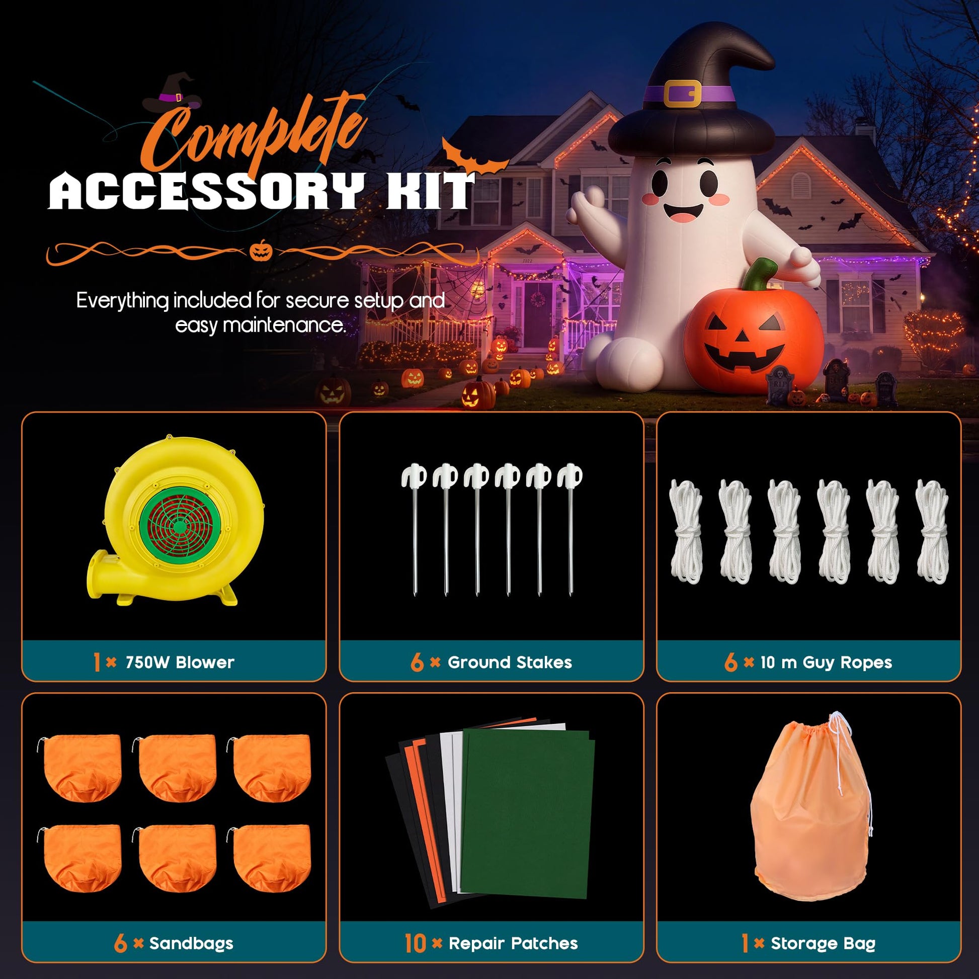 Giant Halloween Inflatable Ghost & Pumpkin-Ghost & Pumpkin Combo-26.2 FT