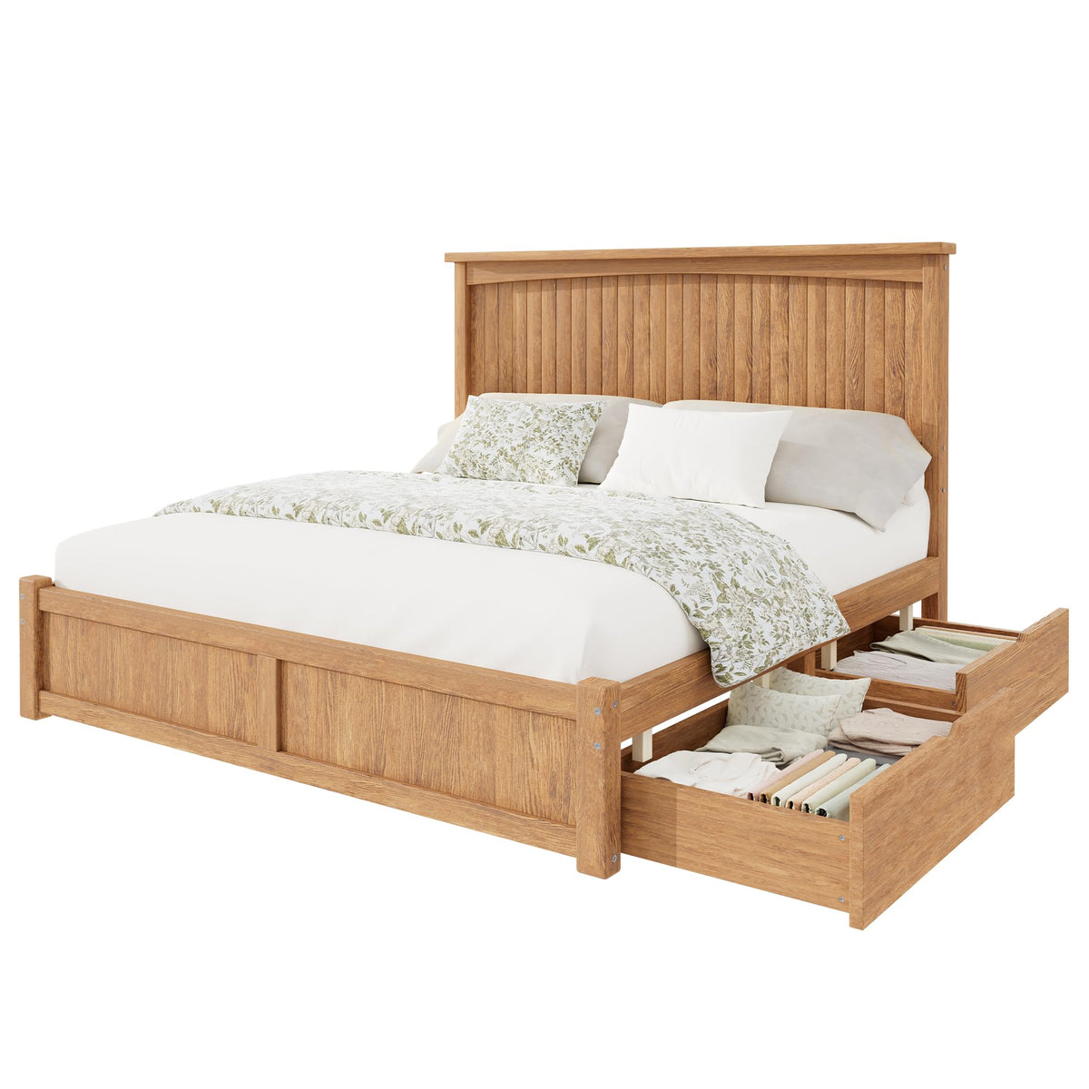 Solid Wood Platform Bed Frame-King-Warm Brown