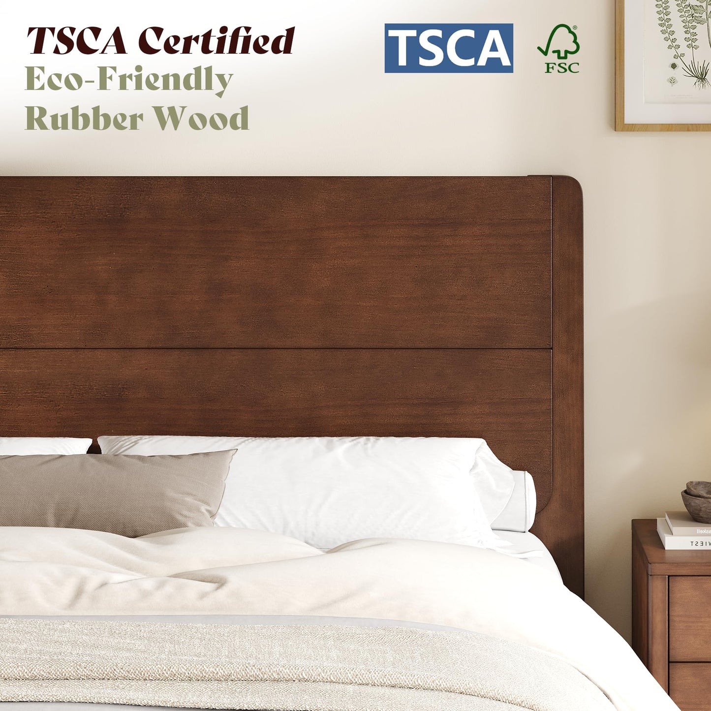 Japanese Joinery Solid Wood King Bed Frame-Full-Dark Walnut