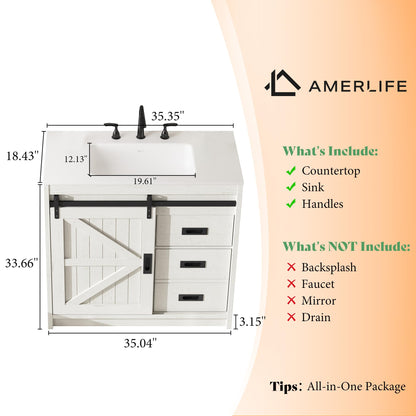 Bourbon Sliding Barn Vanity 36 inch Rustic White