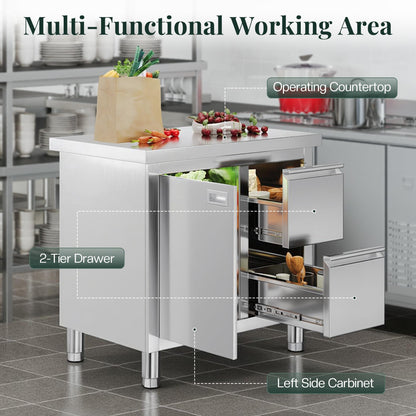 Stainless Steel Work Table with Cabinet & Drawers-24" x 36" x 34" - Work Table with Cabinet & Drawer