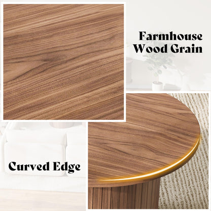 Briar Round Nesting Coffee Table Set with Full Fluted Design-Walnut