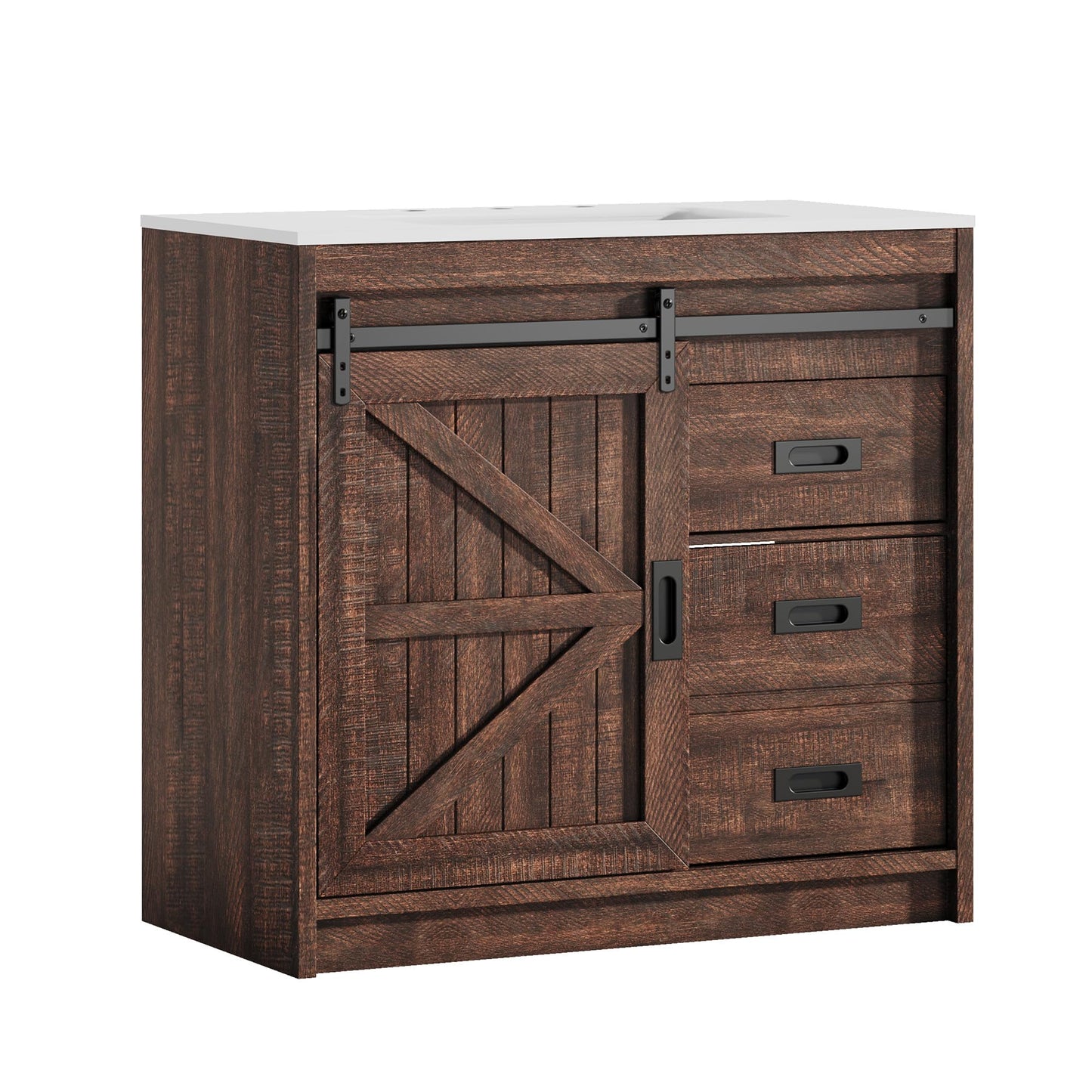 Bourbon Sliding Barn Vanity 36 inch Rustic Brown
