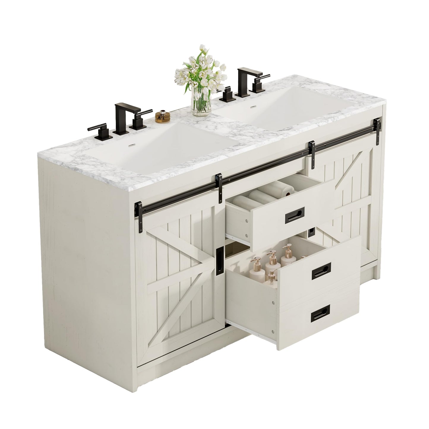 Bourbon Sliding Barn Vanity 60 inch Rustic White
