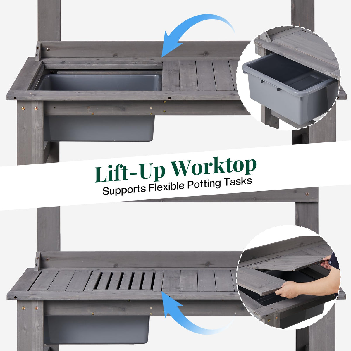 Coop Outdoor Solid Wood Potting Bench-Gray