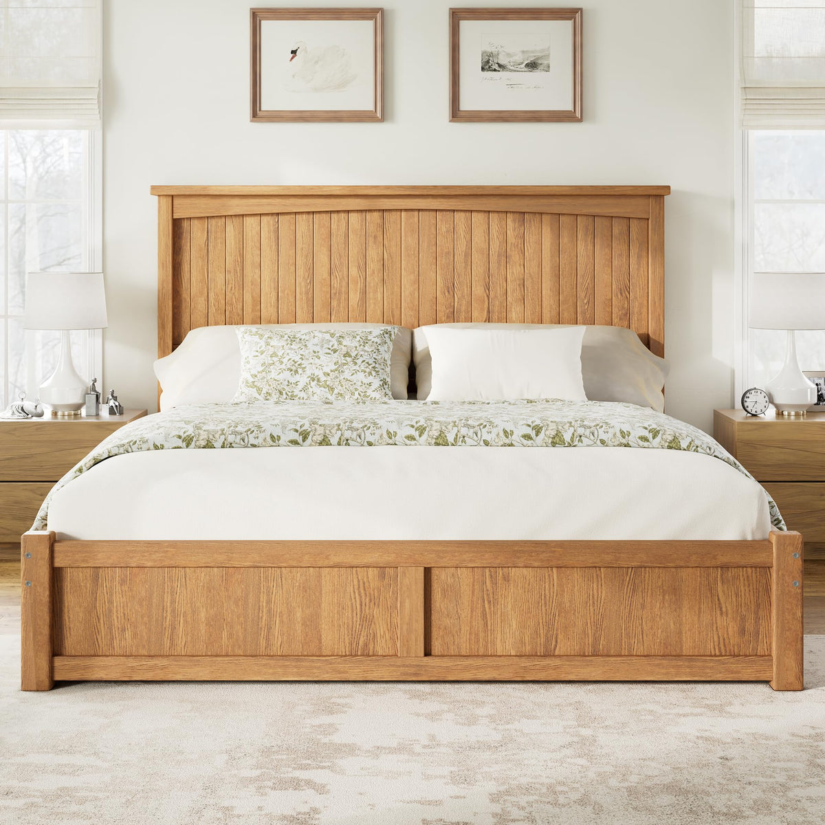Solid Wood Platform Bed Frame-Queen-Warm Brown