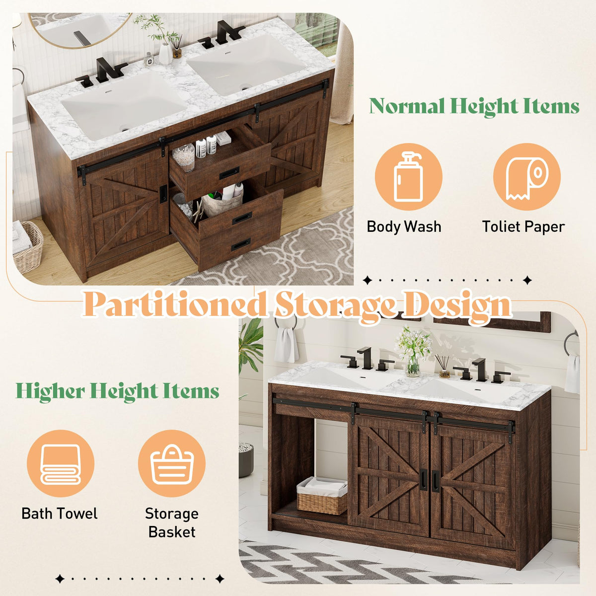 Bourbon Sliding Barn Vanity 60 inch Rustic Brown