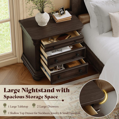 Bun Fully Assembly Wood Nightstand-26"-2PC-Dark Walnut