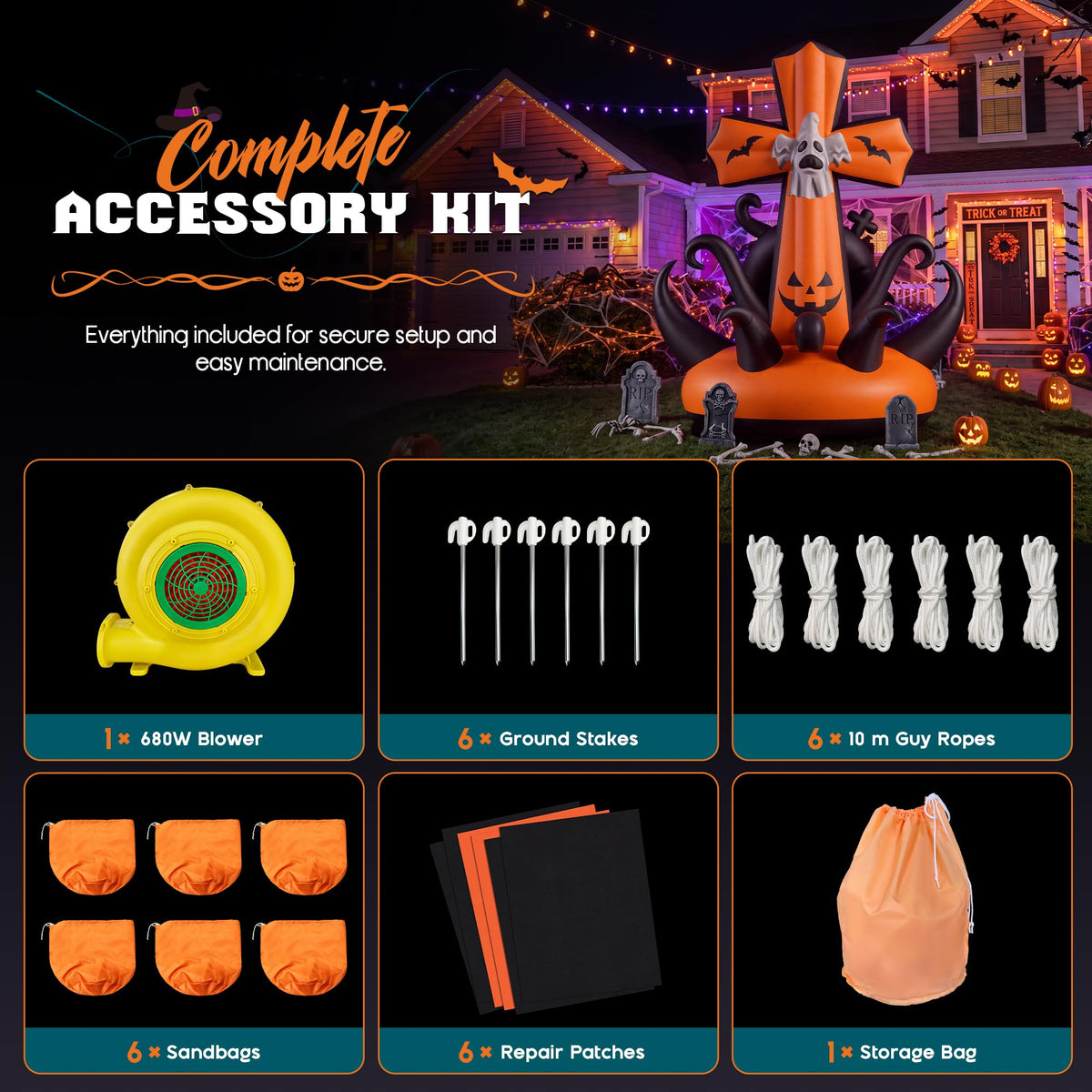 Giant Halloween Inflatable Ghost & Pumpkin-Pumpkin Cross-19.7 FT