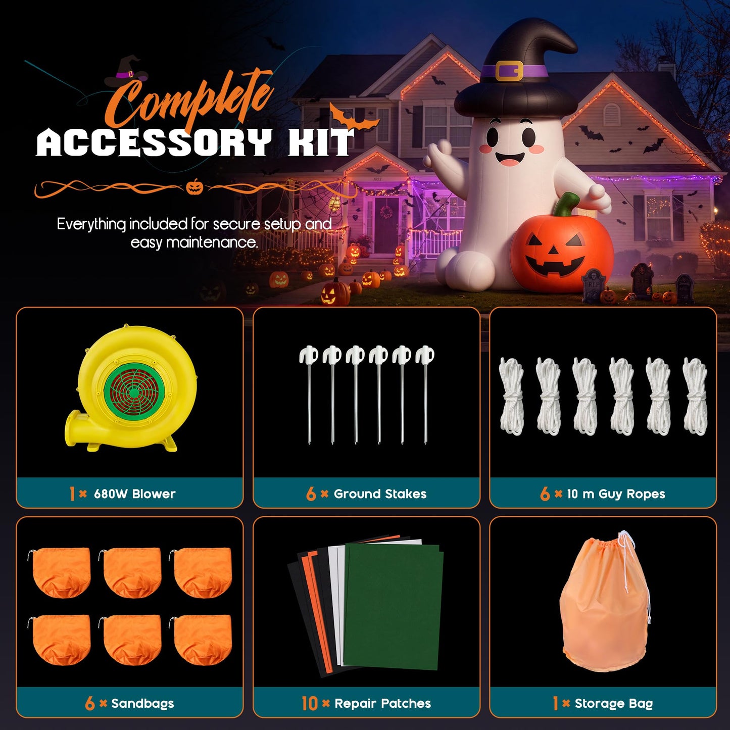 Giant Halloween Inflatable Ghost & Pumpkin-Ghost & Pumpkin Combo-19.7 FT