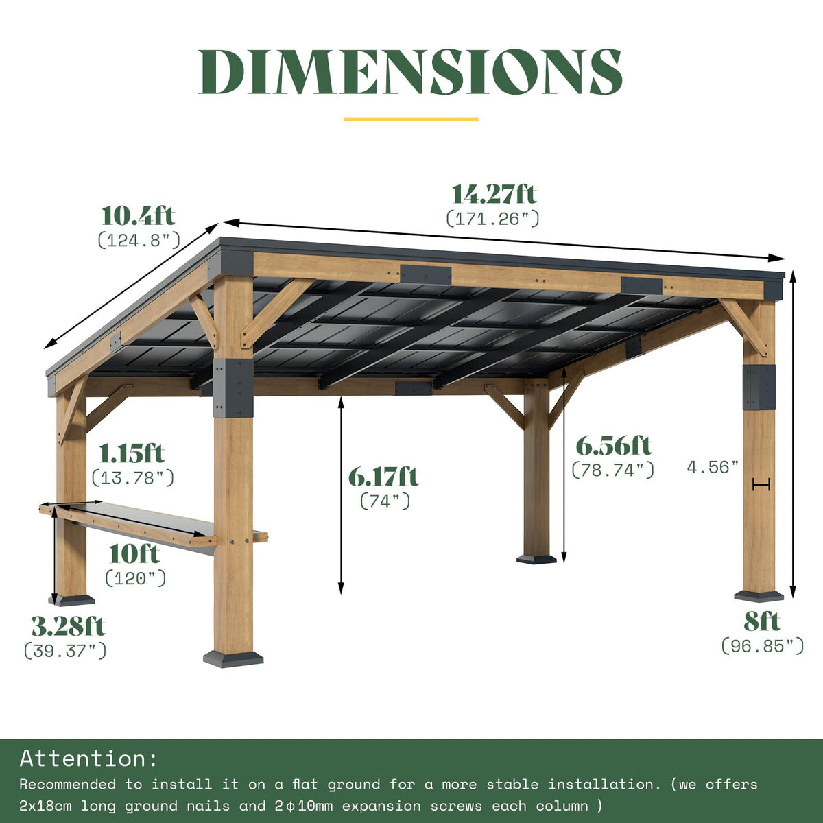 Koda Wood Grill Gazebo with Bar Shelf-10x14ft-Brown