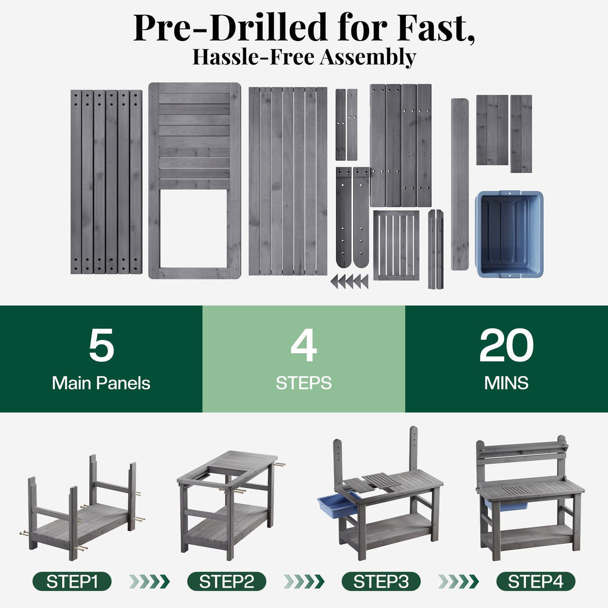 Coop Outdoor Solid Wood Potting Bench-Gray