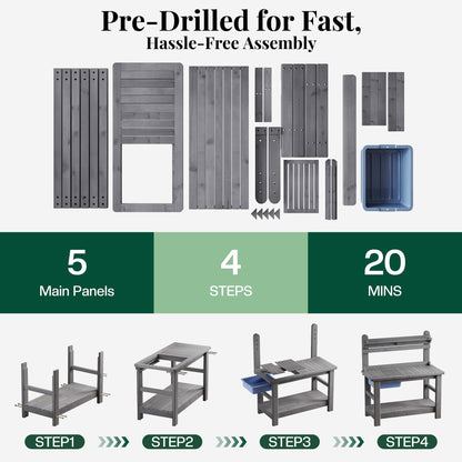 Coop Outdoor Solid Wood Potting Bench-Gray