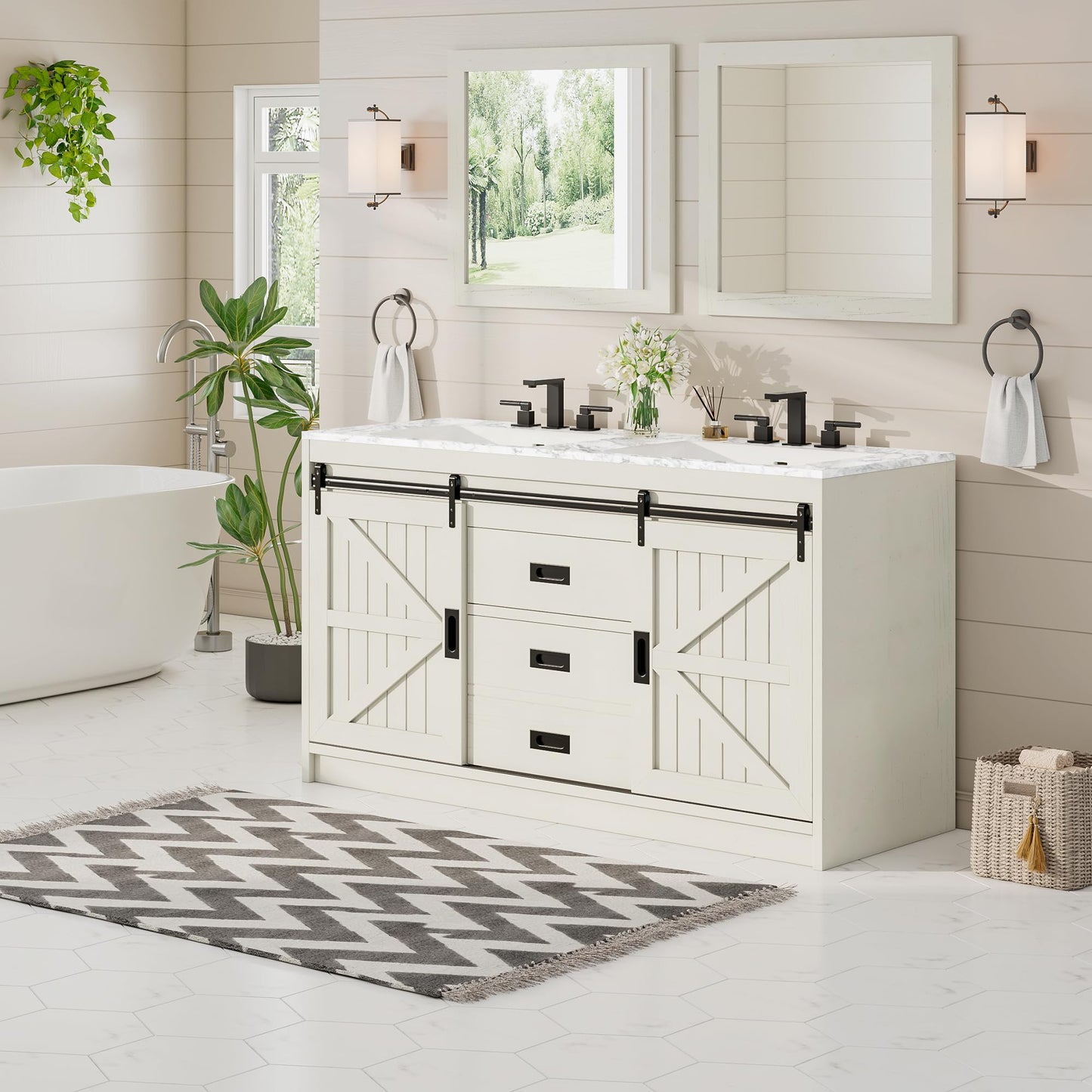 Bourbon Sliding Barn Vanity 60 inch Rustic White