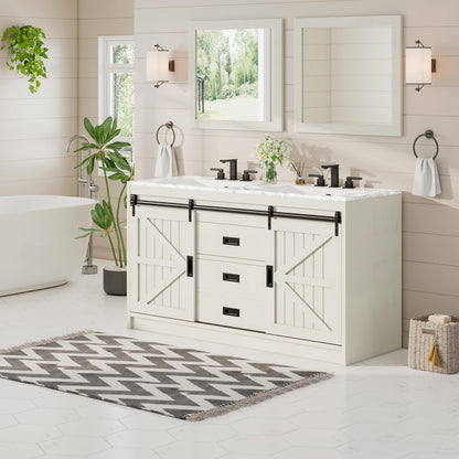 Bourbon Sliding Barn Vanity 60 inch Rustic White