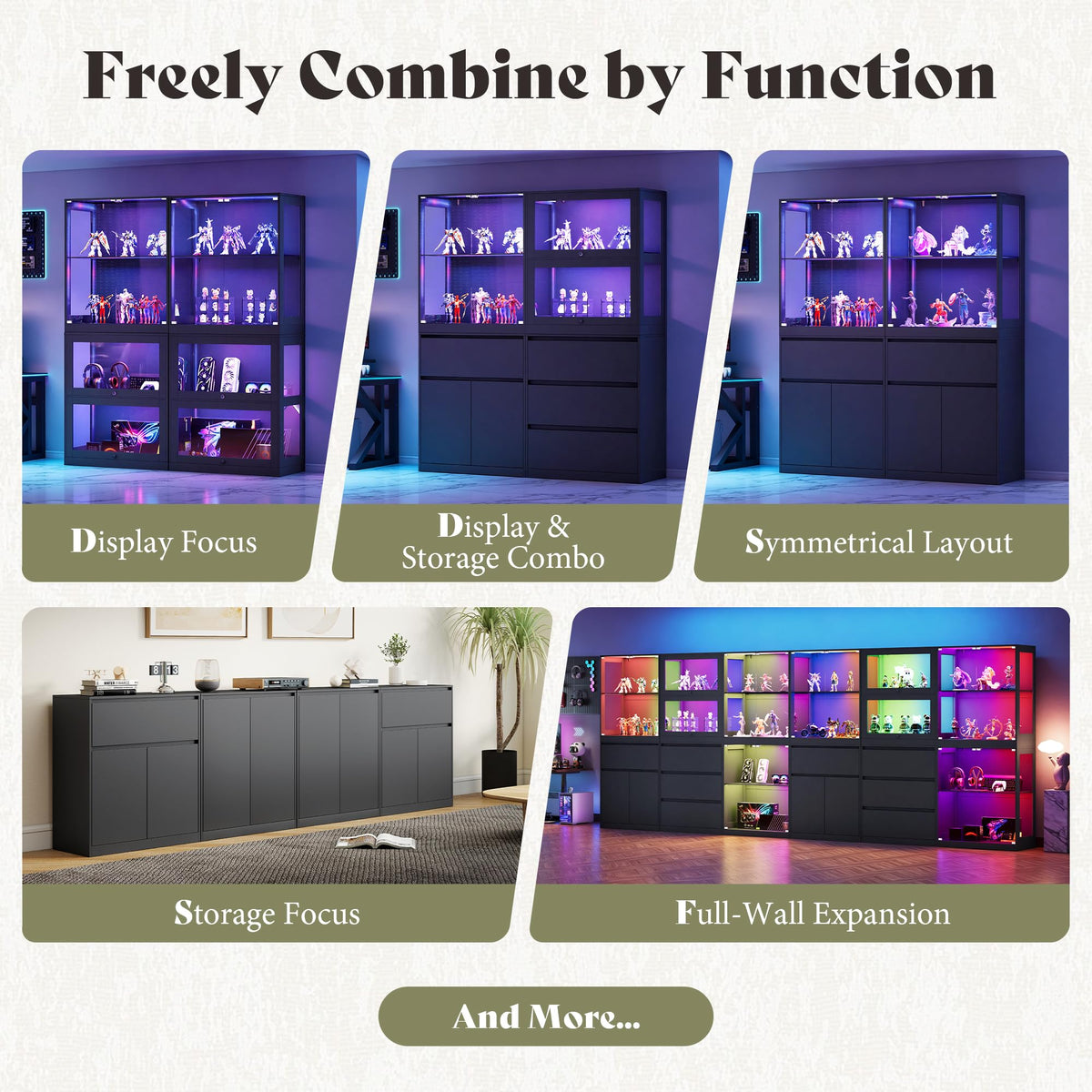 Amerlife Modular Glass Display Cabinet-2-Door Cabinet-Black