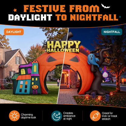 Giant Halloween Inflatable Ghost & Pumpkin-Pumpkin Arch-19.7 FT