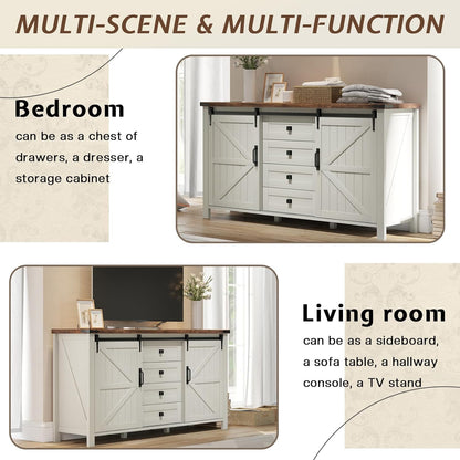 Marlowe Farmhouse Dresser with Drawers-15.8"D x 60"W x 31"H (4 Drawers)-Distressed White